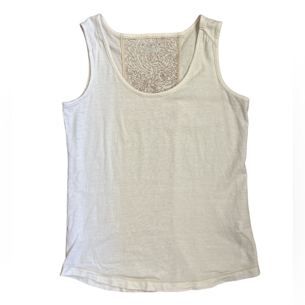 Royal Robbins Womens White Linen Cotton Tank Top with Lace Back, Small
